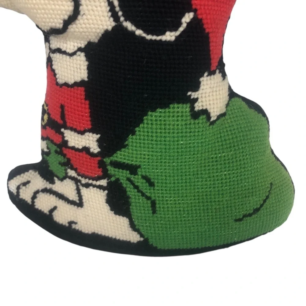 VINTAGE 80s Snoopy Santa Needlepoint Christmas Decorative Pillow Peanuts Holiday